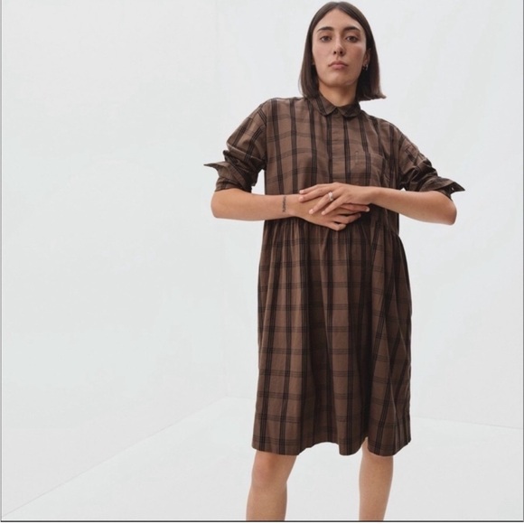 NWT Everlane The Field Dress in Mocha Plaid - Picture 1 of 16
